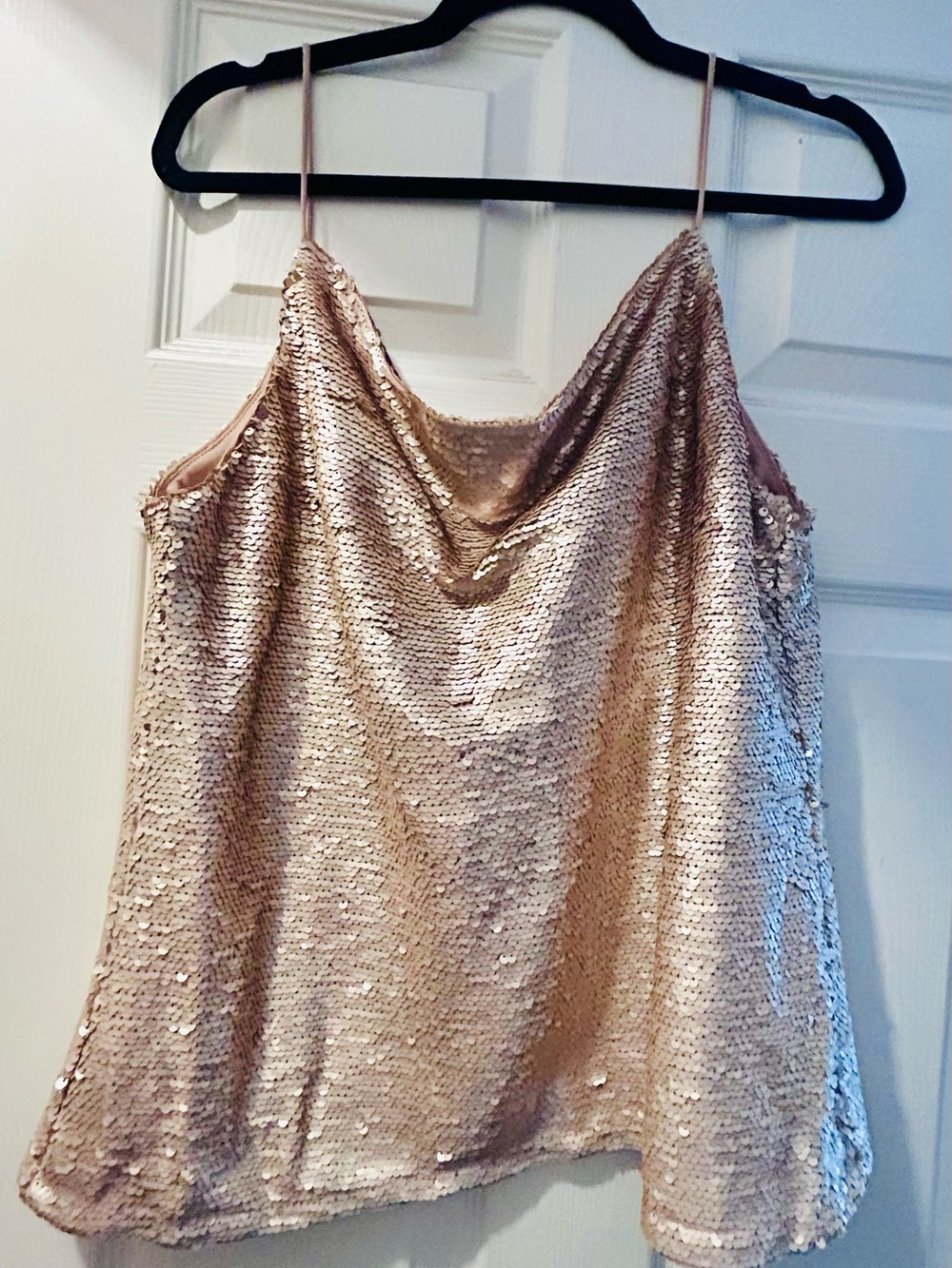 All in Favor Rose Gold Sequin Cowl Neck Cami Tank Top L